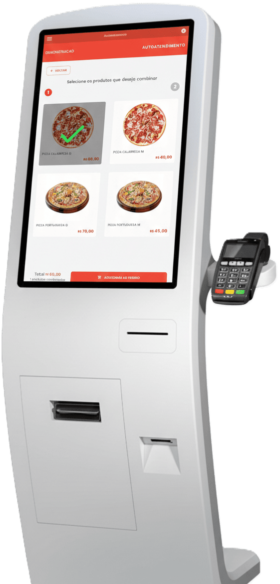 Totem de autoatendimento digital com menu interativo da Brajan Sistemas